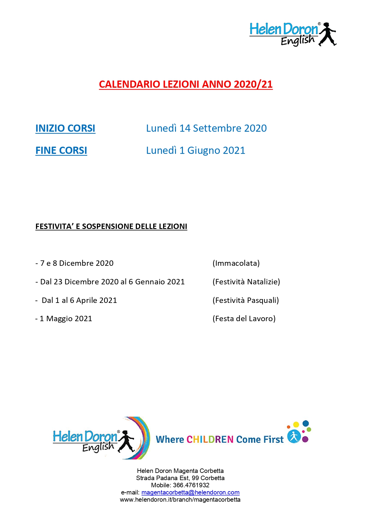 Scopri di più sull'articolo Calendario Lezioni Anno 2020/2021