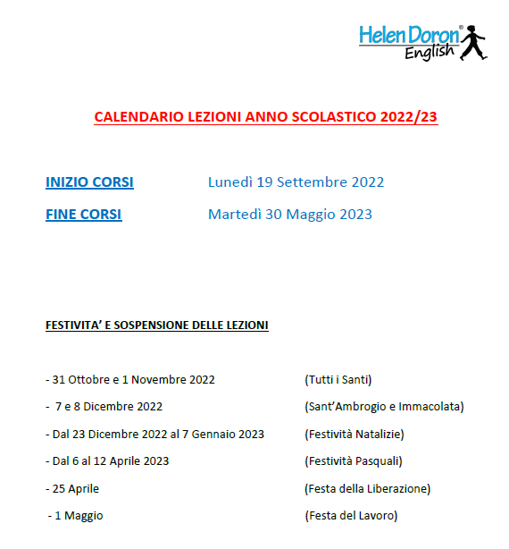 Scopri di più sull'articolo Calendario Lezioni Anno Scolastico 2022/2023