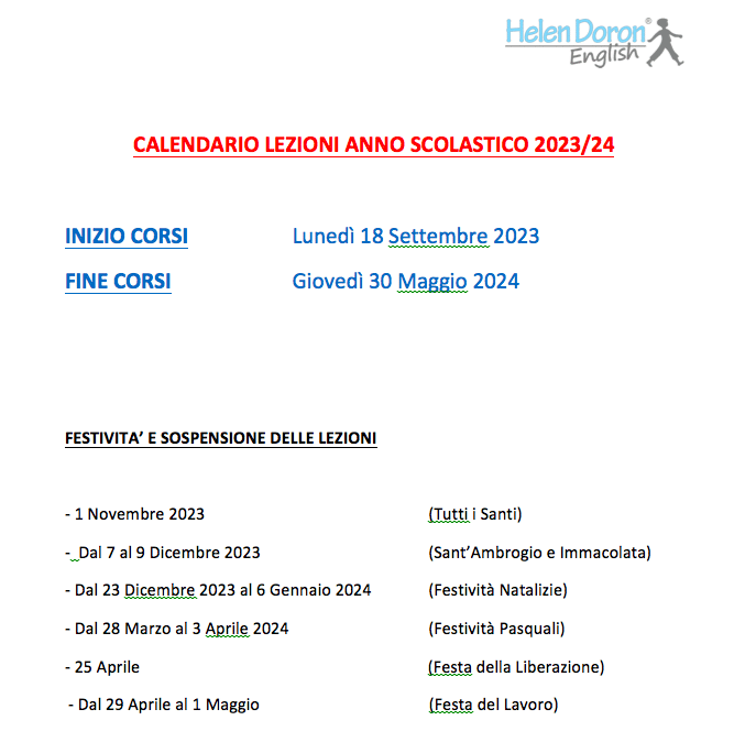 Scopri di più sull'articolo Calendario Lezioni Anno Scolastico 2023/2024