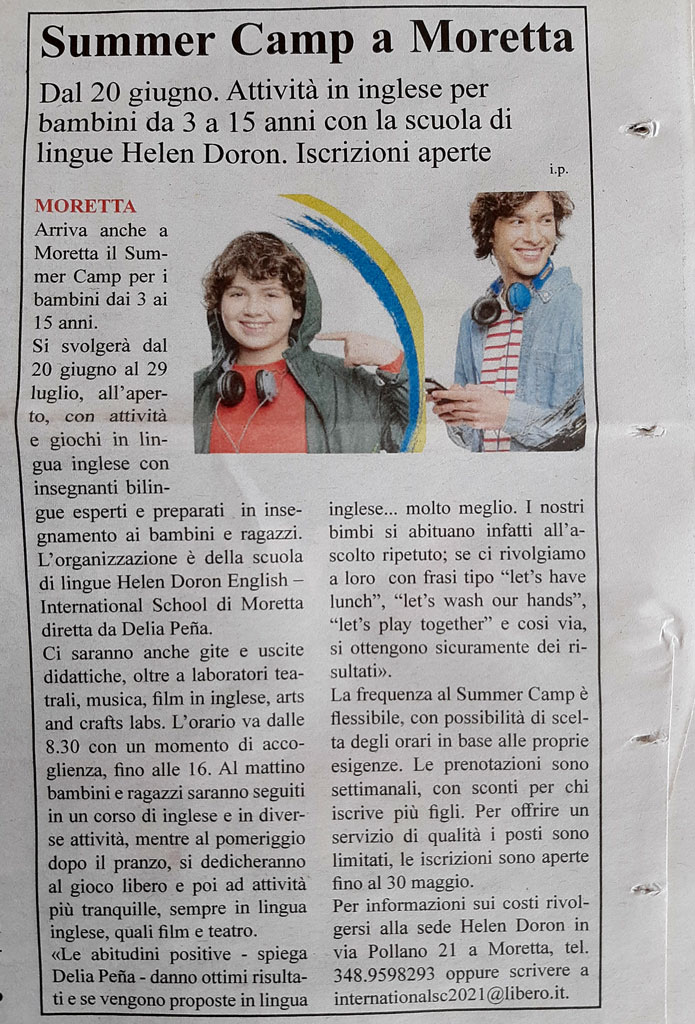 Scopri di più sull'articolo Parlano del nostro Summer Camp sui giornali