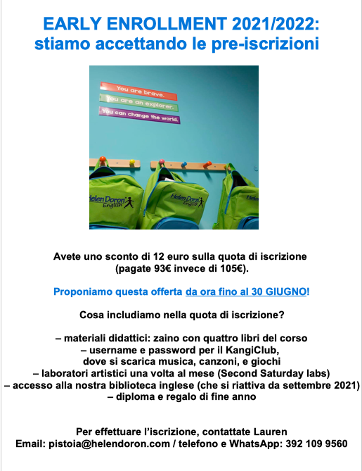 Scopri di più sull'articolo Early Enrollment! Pre-iscrizione per l’anno scolastico 2021-2022